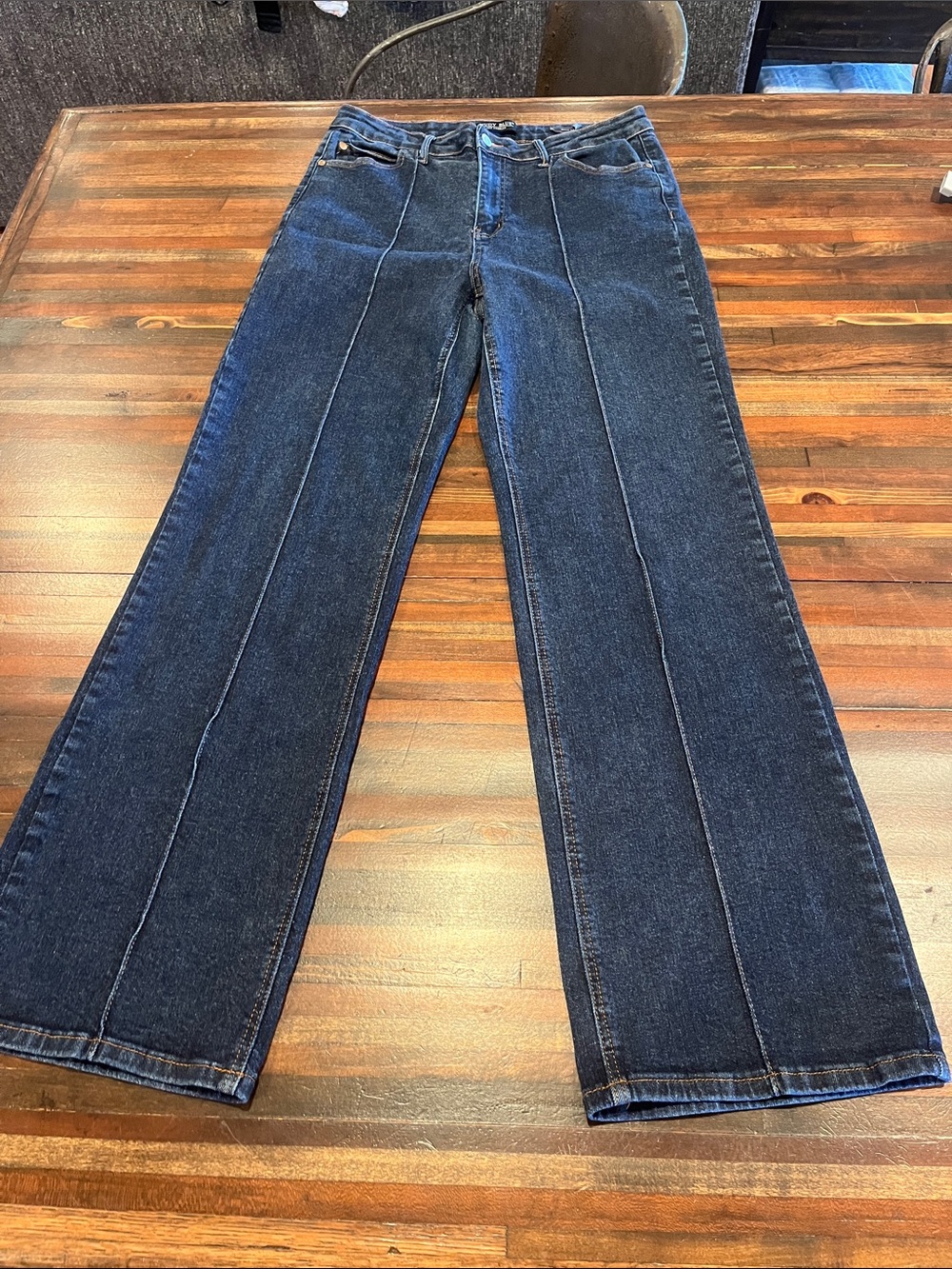 Judy Blue Dark Blue Wide Leg Flare Jeans with Front Seams size 13 / 31